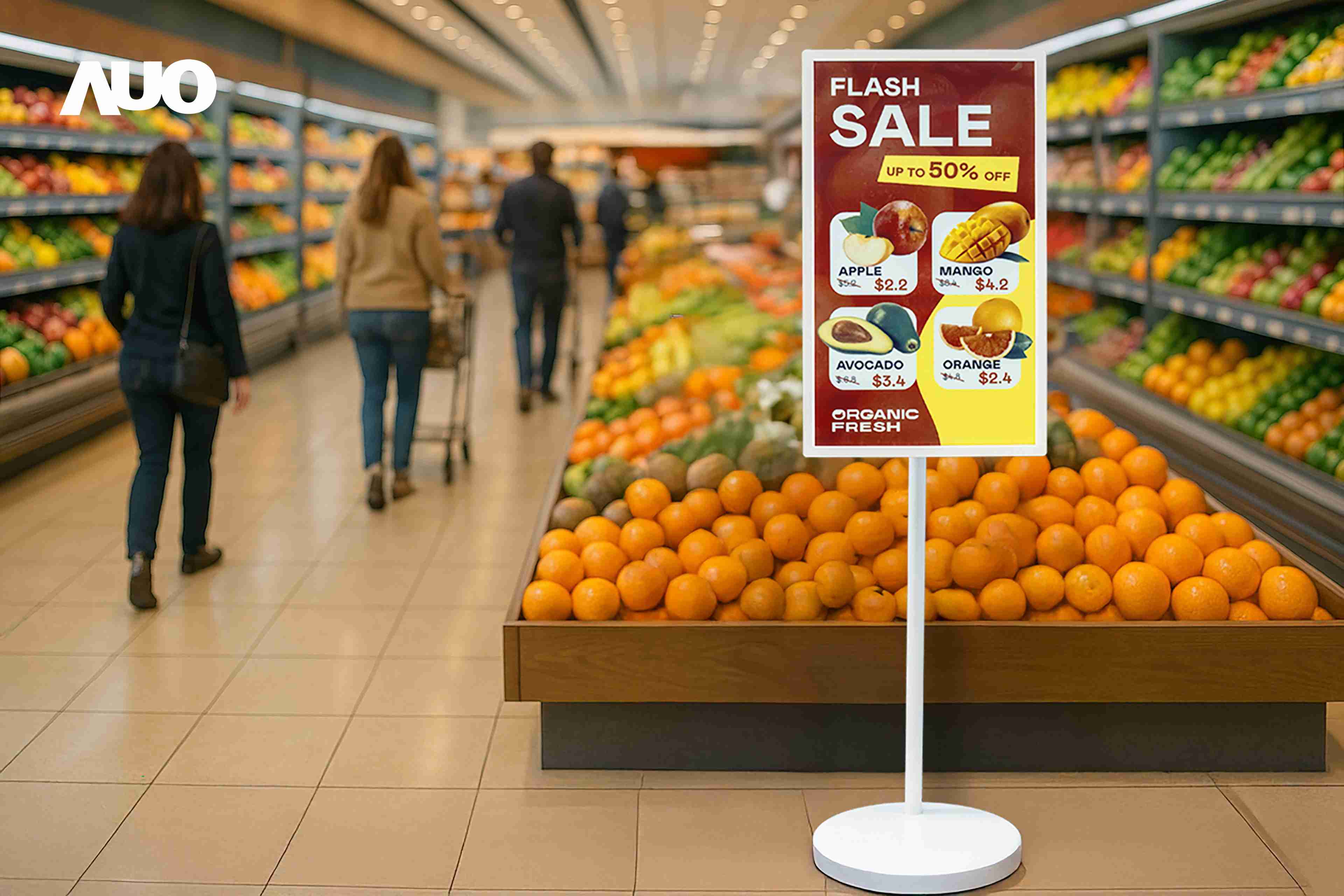 达擎首亮相低功耗、、全彩的〝aecoPost电子纸解决方案〞，，仅在更新画面时需要微量的电力驱动，，，，无需布建电线的便捷设计，，使其可灵活应用、、、、随意置放，，，并可透过云端或行动装置app，，轻松管理及排程广告内容，，，，晋升店头营销利器。。。